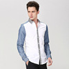 男装代理2015秋装新款男式衬衫 长袖衬衫男 休闲拼色男士衬衣