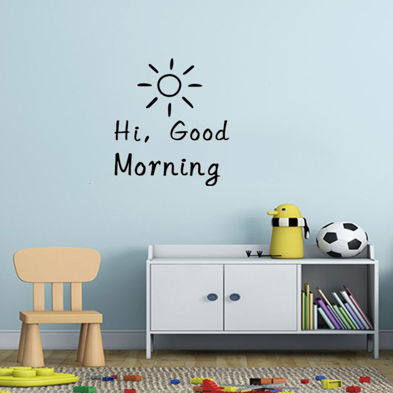 太阳hi , good morning 英文问候墙贴温馨 简约贴纸卧室贴画dw49