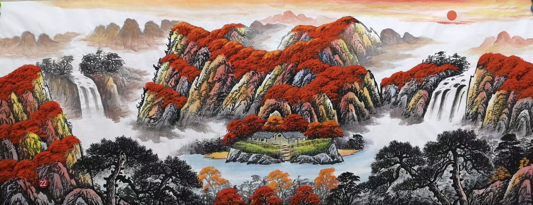 国画六尺山水画鸿运当头纯手绘办公室客厅悬挂装饰画