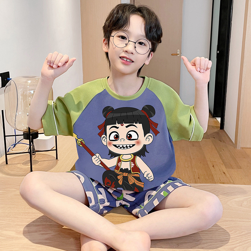 复制_儿童睡衣哪吒男童夏季纯棉双短薄款套装男孩.jpg