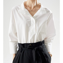 春秋新款女式拼接设计感小众白色气质通勤长袖衬衫上衣全棉