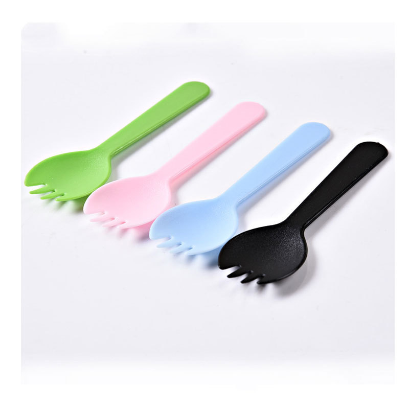 Thickened Disposable Cake Fork Dessert Spoon Fruit Fork Ice Cream Plastic Frosted Spork Independent Packaging