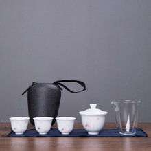 玉泥手绘白瓷盖碗便携旅行功夫茶具简约陶瓷快客杯户外套装批发