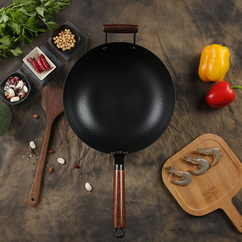 factory wholesale china household wok zhangqiu old fashioned wok iron pan on hand-forged uncoated tongue tip