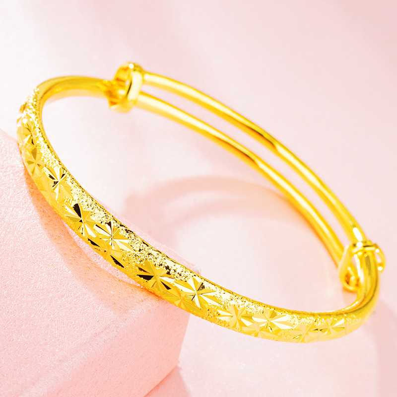 Vietnam Placer Gold Flat round Starry Push-Pull Bracelet Wholesale Gold Plated 24K Shuangbu Frosted Adjustable Bracelet for Women