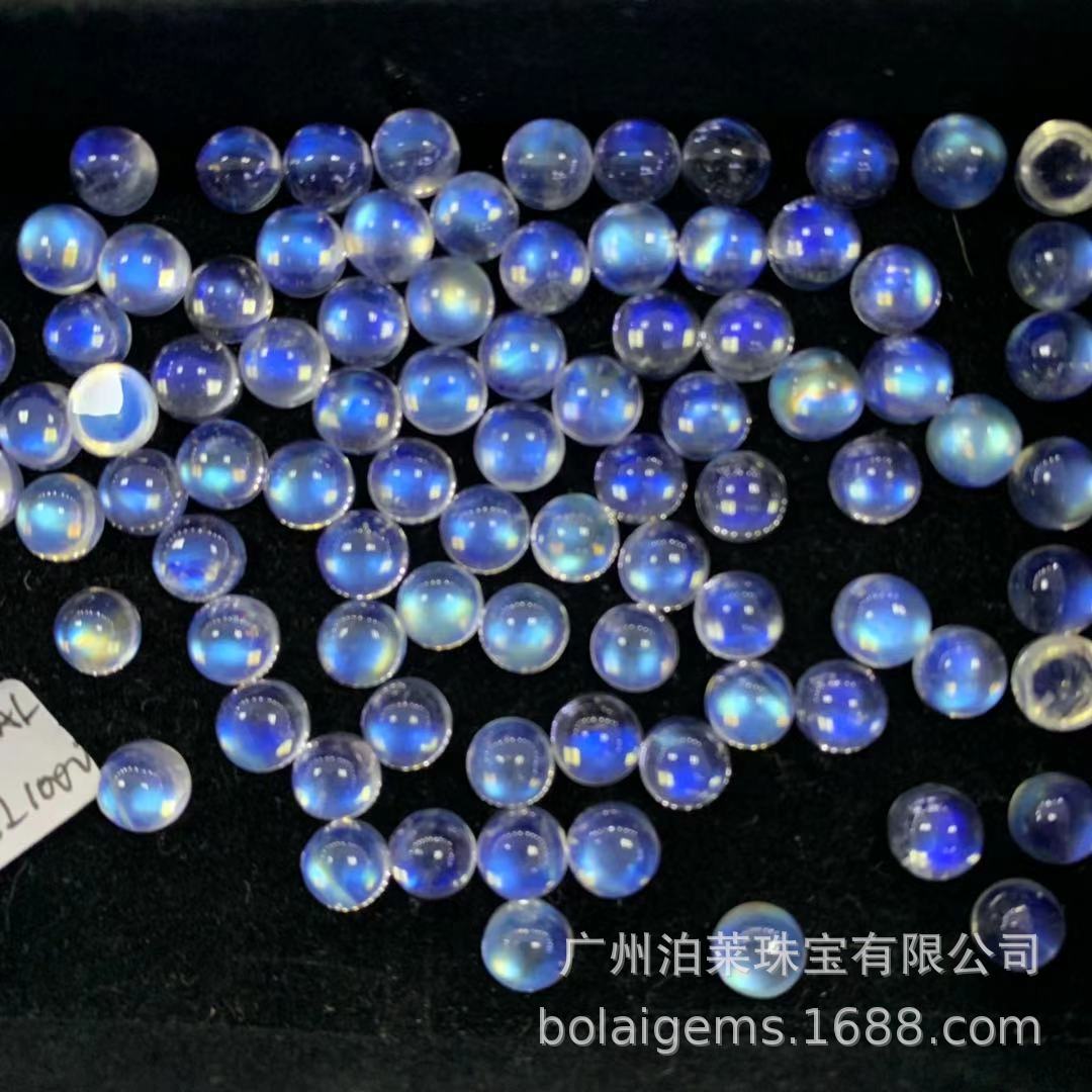 冰种体强蓝光天然蓝月光裸石,蓝色月光石圆形7.0mm 宝石工厂直供