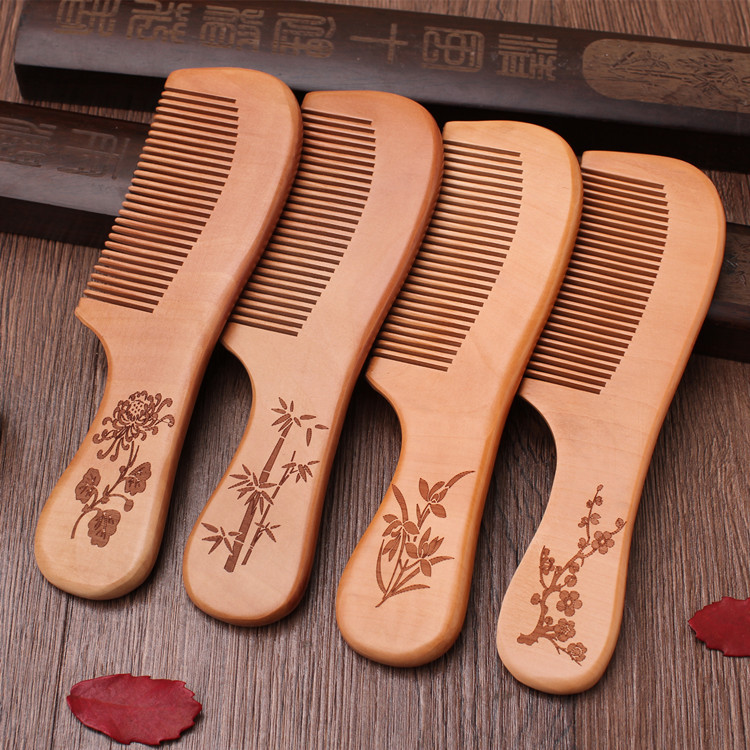 Peach Wooden Comb Factory Direct Sales Large Anti-Static Mahogany Comb Wooden Comb Free Logo Gift Comb Stall Wholesale Wooden Comb