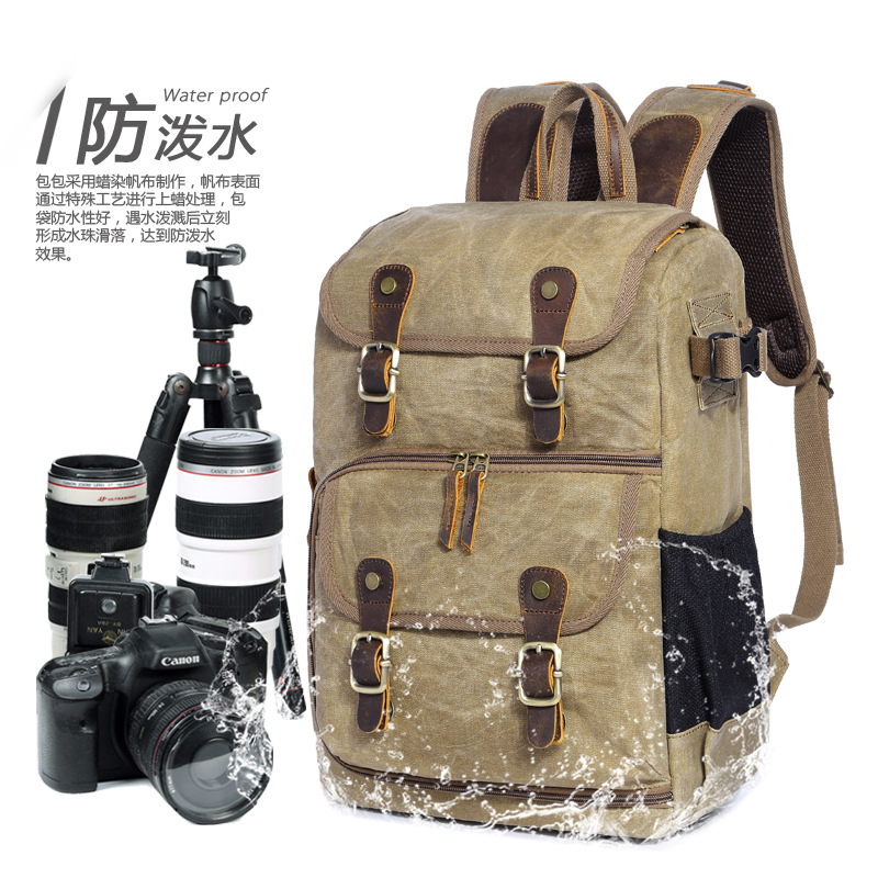 New Photography Bag SLR Digital Backpack Waterproof Large Capacity Wax Dye Canvas Backpack Outdoor Camera Bag