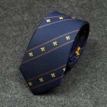 藏青色黑色条纹个性刺绣拼色蜜蜂领带男tie正装商务男士领带