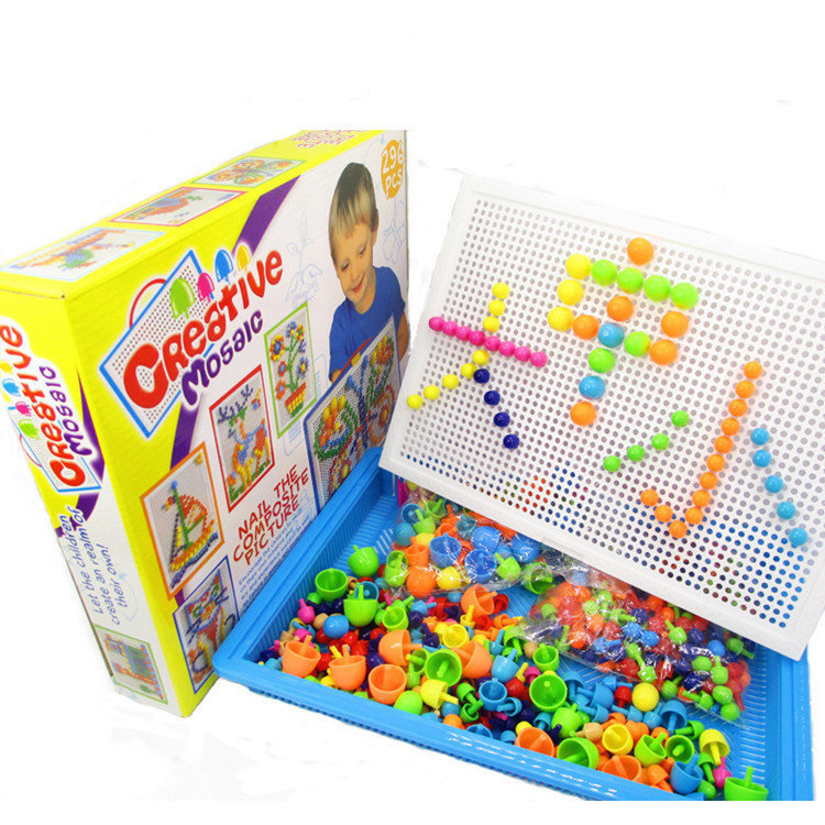 现货蘑菇钉玩具宝宝益智幼儿早教塑料3d立体拼图儿童拼图批发