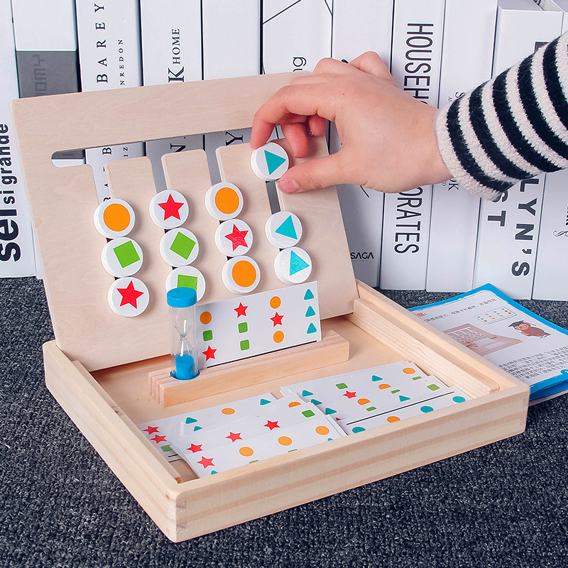 木妈妈蒙氏教具四色游戏 右脑开发颜色配对积木儿童益智木制玩具