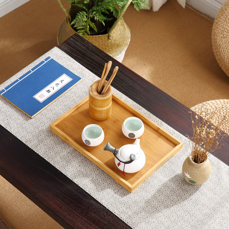 Japanese-Style Rectangular Bamboo Tea Set Bamboo Tableware Tea Tray Bamboo Tray Logo Bamboo Tea Tray