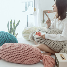 创意糖果蒲团抱枕 北欧设计手工毛线沙发靠垫坐垫纯色靠枕