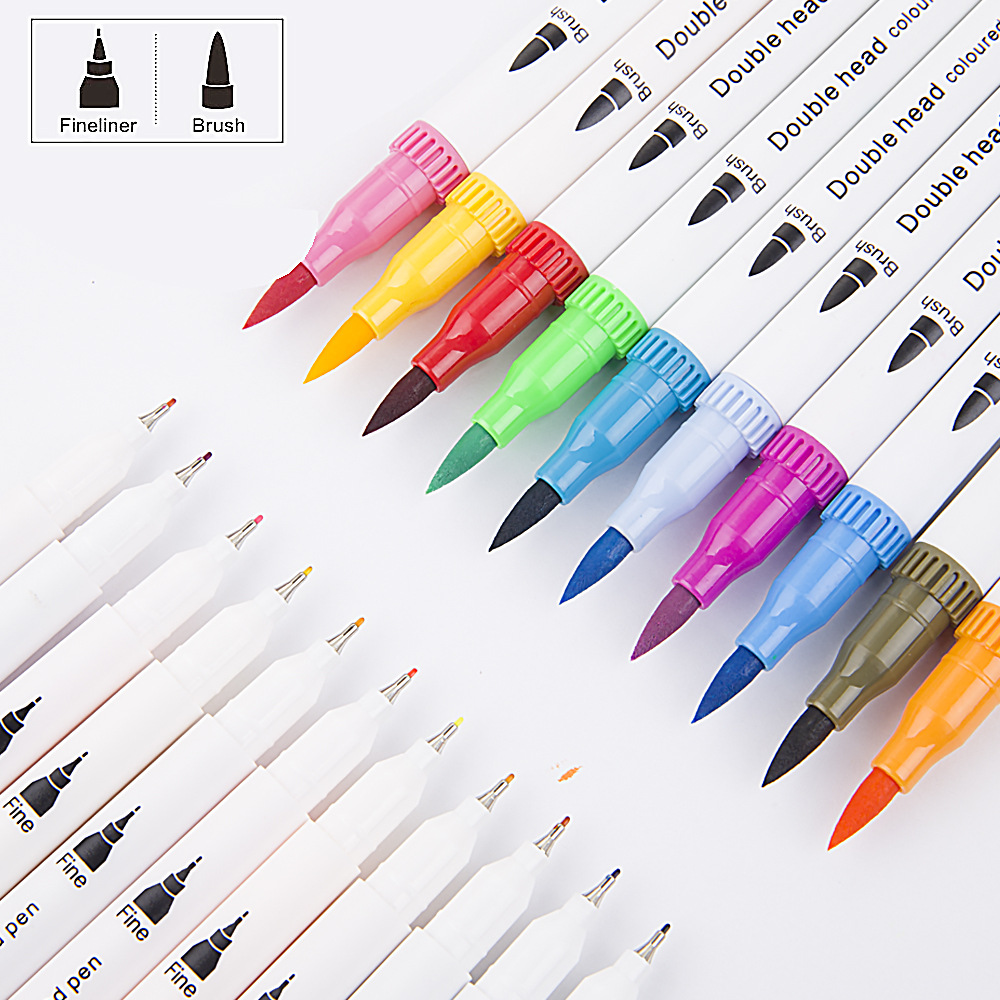 Amazon in Stock DIY Watercolor Pens Set Double-Headed Mark Children's Graffiti Comics Hook Line Pen Water-Based Wholesale