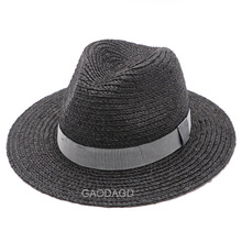 黑色拉菲草帽男士巴拿马帽子多头围规格齐全防晒遮阳卷边爵士帽子