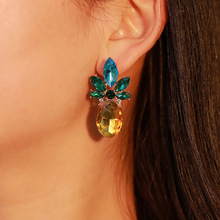 新款创意潮流跨境饰品 欧美水钻 水晶菠萝耳钉 个性水果耳环