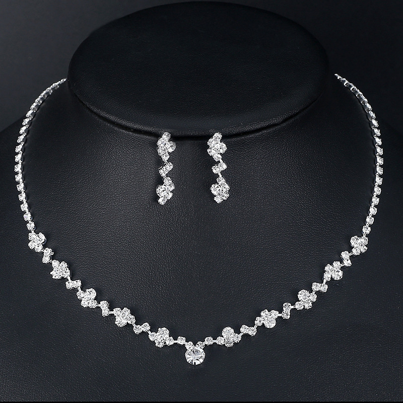 Cross-Border Hot European and American Fashion Elegant Rhinestone Necklace and Earring Suit Bride Ornament Female Wedding Dress Accessories 4867