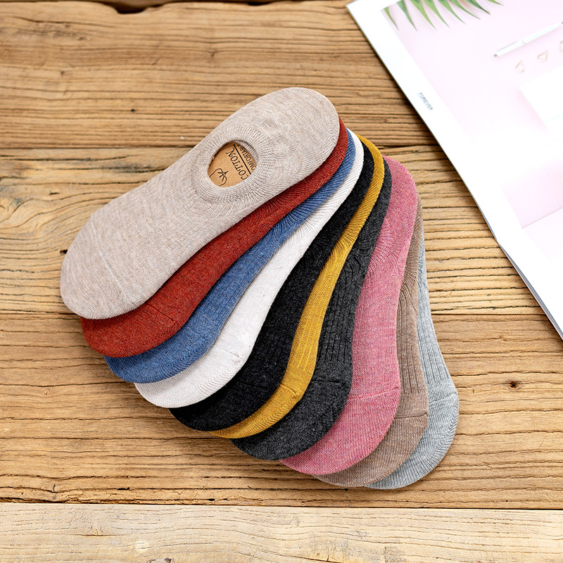 New Spring and Summer Strip Solid Color Invisible Socks Women's Silicone Non-Slip Short Socks Boat Socks Wholesale Manufacturers