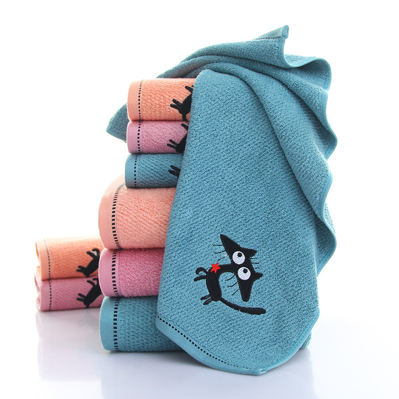 竹纤维浴巾 卡通绣天猫140*70cm加厚500g竹炭纤维毛巾绣花浴巾