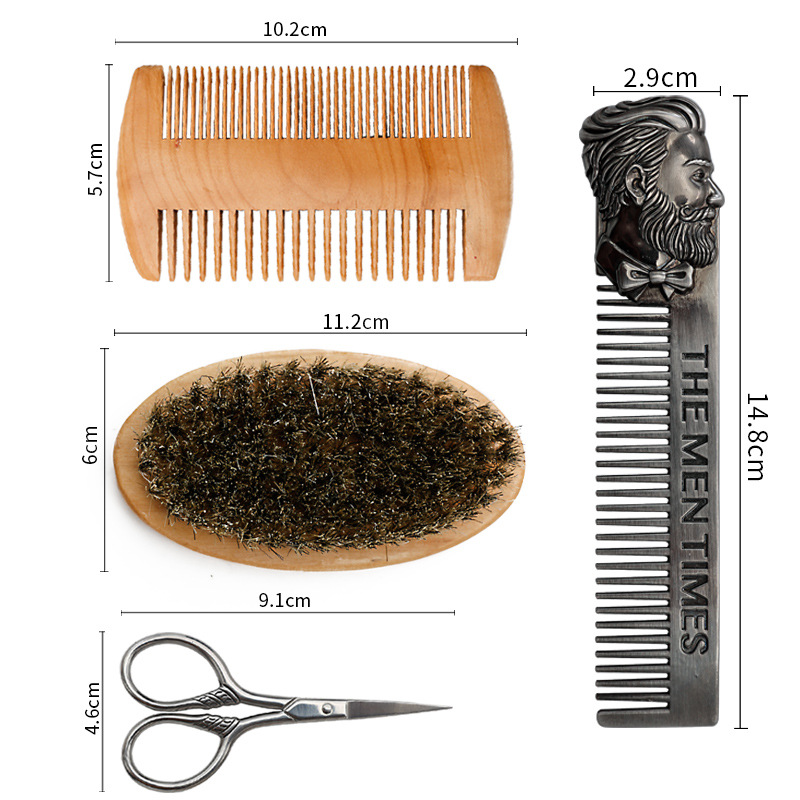 Amazon Cross-Border Mane Oval Brush Beard Brush Set Beard Scissors Grate Comb Shape Comb in Stock