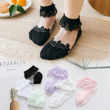 女宝宝袜子夏季薄款儿童花边袜蕾丝公主袜婴儿女童丝袜水晶袜超薄