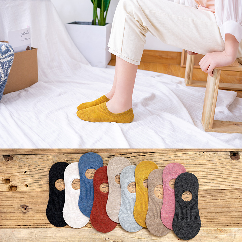 New Spring and Summer Strip Solid Color Invisible Socks Women's Silicone Non-Slip Short Socks Boat Socks Wholesale Manufacturers