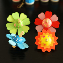 儿童陀螺玩具 传统彩色陀螺旋玩具 木制彩绘花朵旋转陀螺