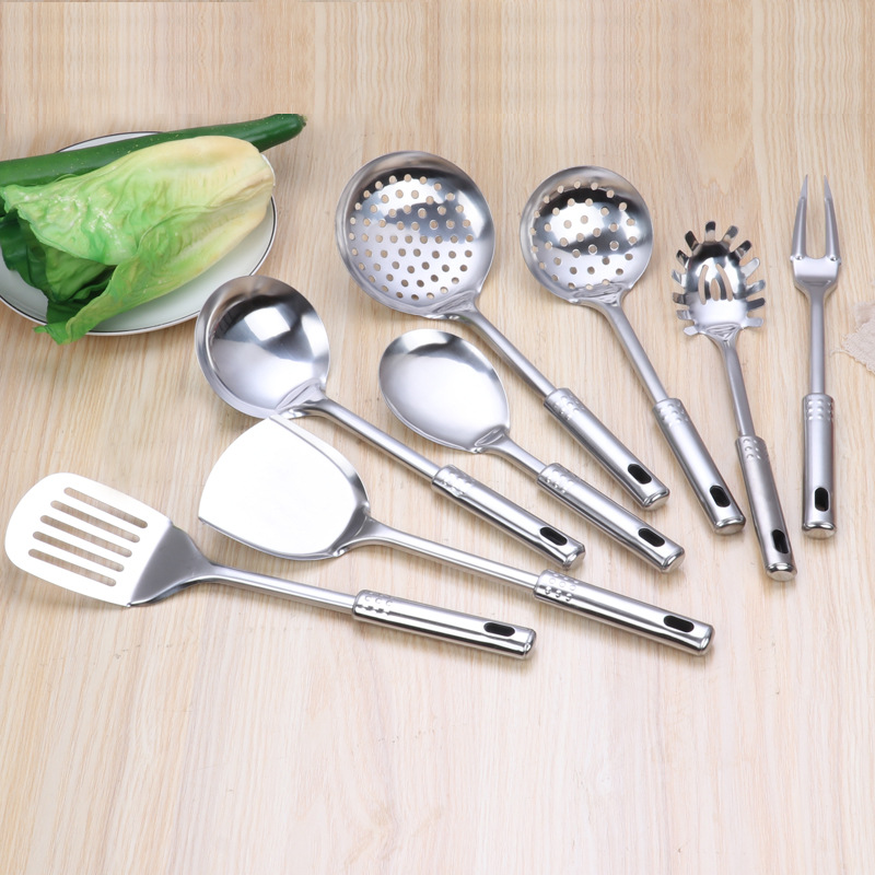 厂家批发不锈钢厨具 家用锅铲加厚厨房用具漏勺 九珠柄烹饪勺铲