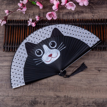 安吉烤漆柄喷绘小熊扇日本女生折扇卡通龙猫扇真丝创意日式工艺扇