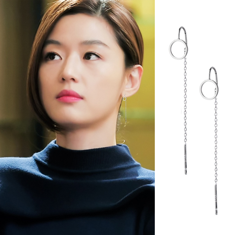 全智贤同款耳环女显脸瘦长款超仙流苏圆环耳线几何u形网红耳钉潮
