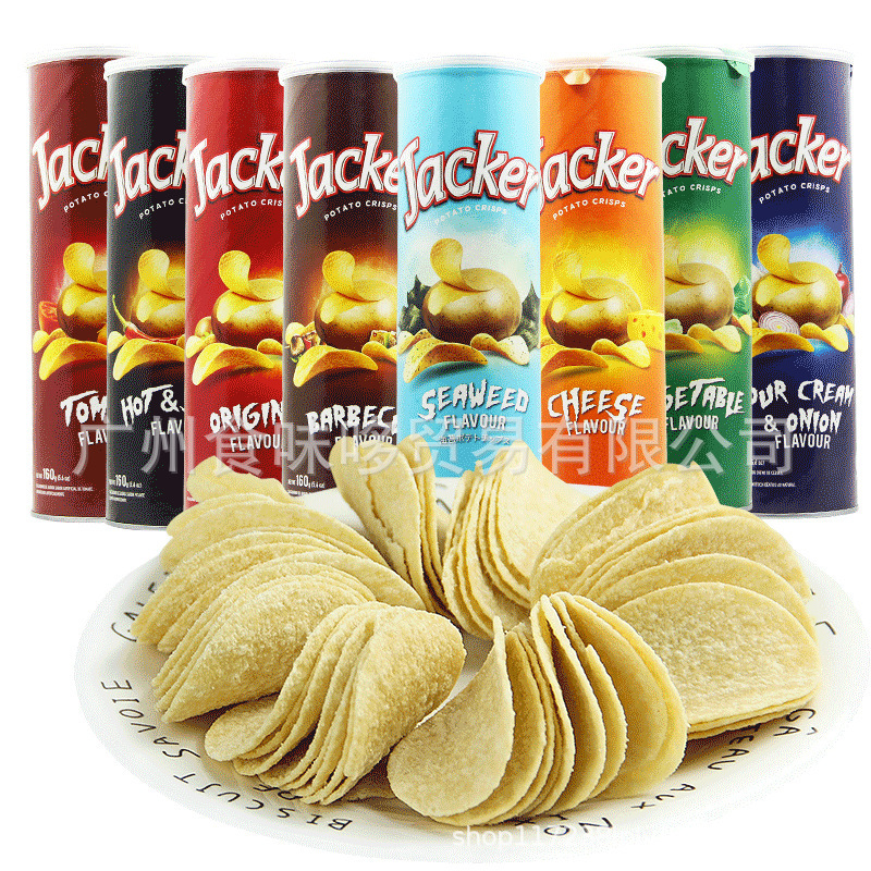 马来西亚杰克薯片休闲膨化食品办公室小零食薯片批发160g*14罐/箱