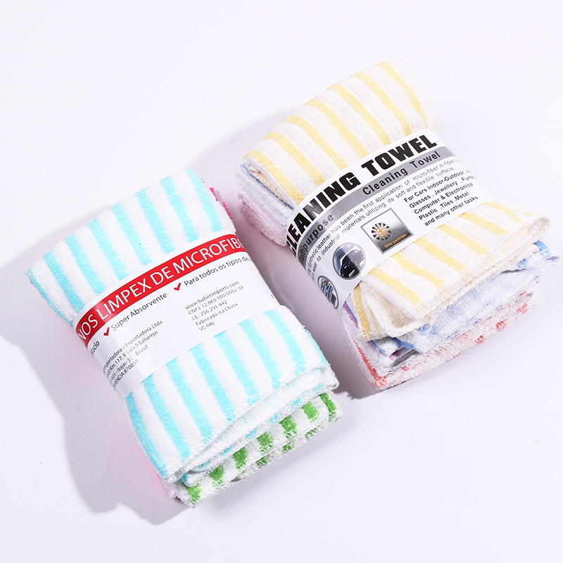 Rag Foreign Trade Export Stripe Oil-Free Multi-Functional Microfiber Rag Lazy Dishwashing Scouring Pad Dishes Cloth