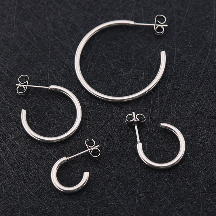 厂家直销批发钛钢夸张C形耳环不锈钢几何圆形耳环耳圈耳饰品