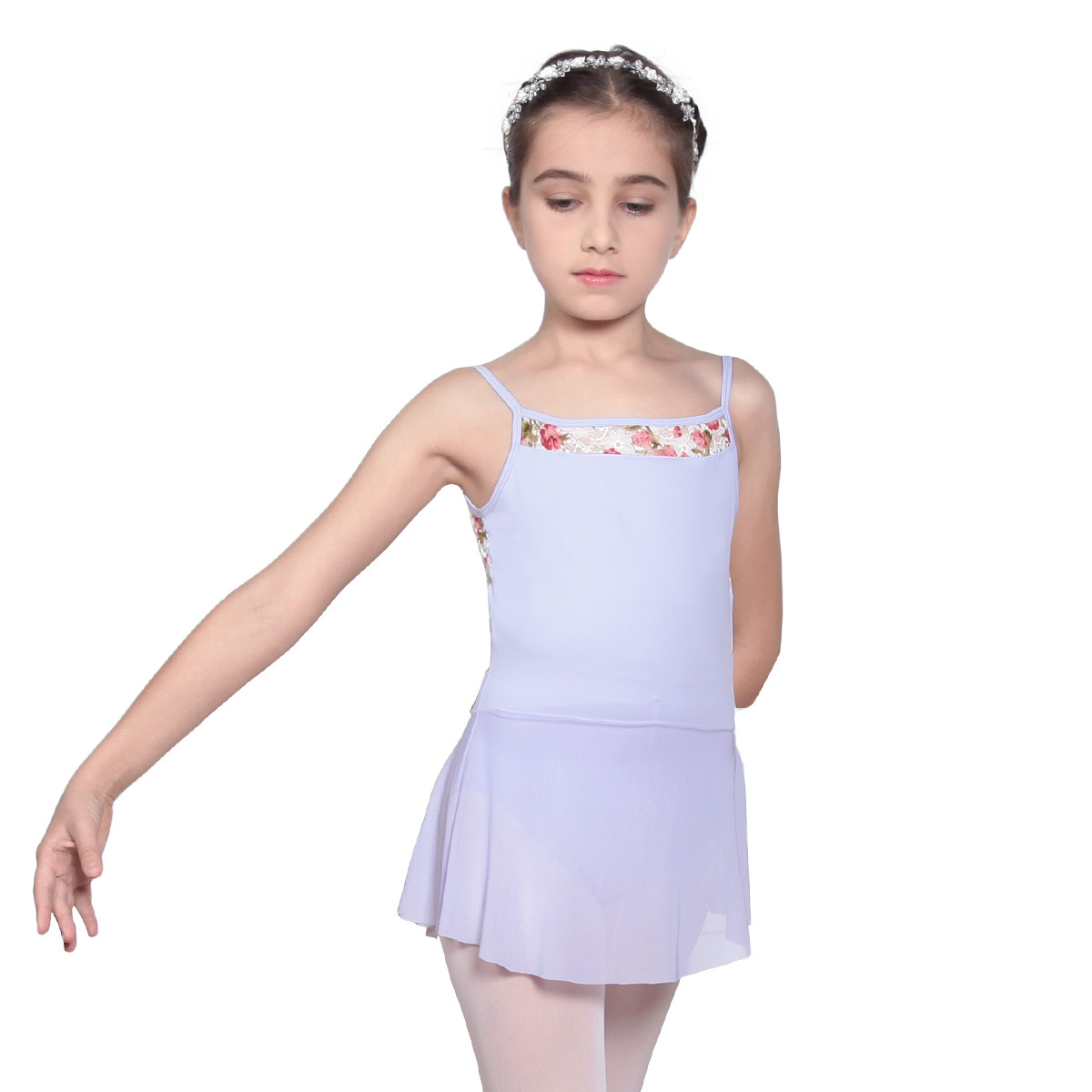 柏屋芭蕾舞蹈儿童吊带蕾丝拼接体服女孩带裙连体练功服形体服1172