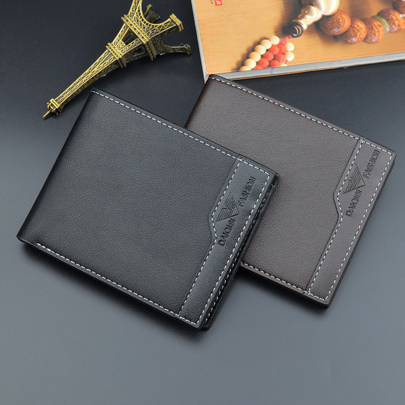 new men‘s wallet men‘s short wallet men‘s youth multi-card fashion stitching casual business thin soft wallet