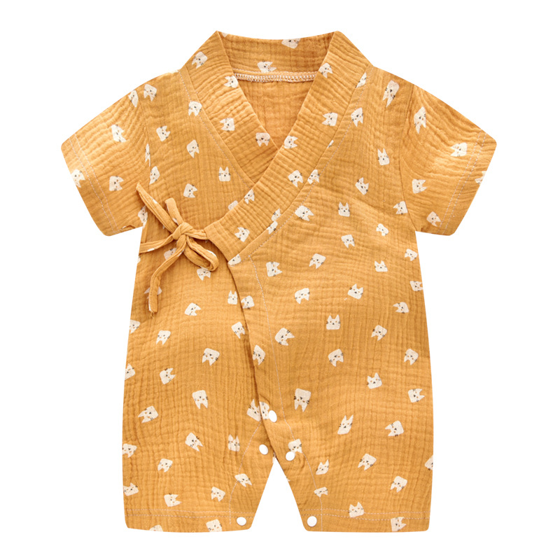 Baby Jumpsuit Summer Gauze Short-Sleeved Romper Internet Celebrity Hanfu Baby Cotton Thin Pajamas One-Piece Delivery Baby Clothes