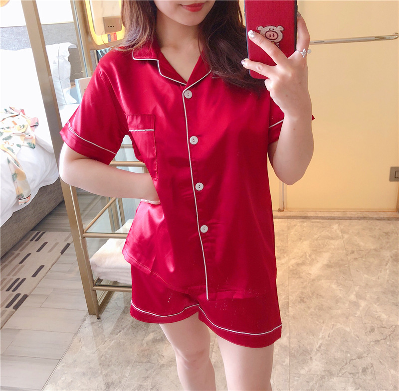 Pajamas Women's Summer Student Short Sleeve Ice Silk Artificial Silk Home Wear Summer Sweet and Loose Thin Two-Piece Suit