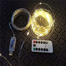 LED灯串批发USB遥控铜线灯串8功能圣诞装饰彩灯