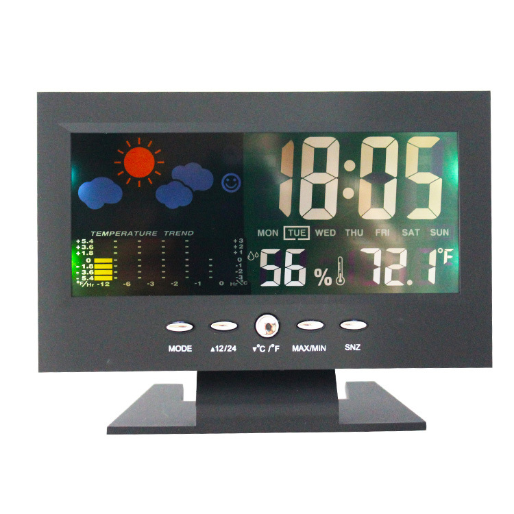 lcd彩屏温湿度万年历气象电子钟 天气预报懒人贪睡