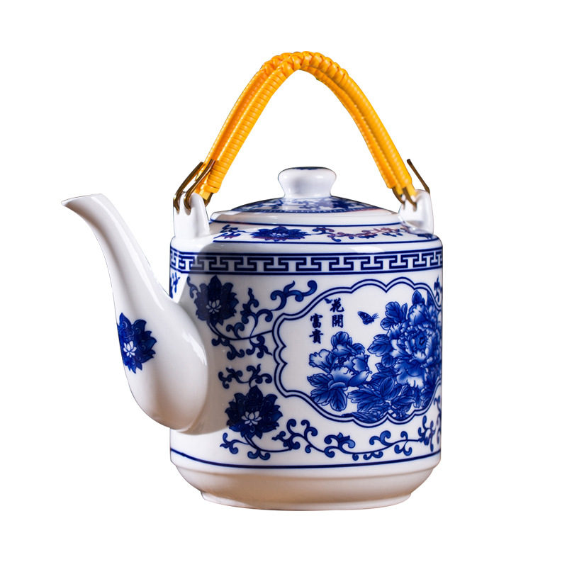 Jingdezhen Ceramic Teapot High Temperature Resistant Blue and White Loop-Handled Teapot Large Capacity Household Chinese Kung Fu Tea Set Suit Wholesale