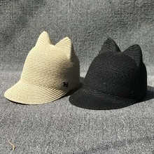 时髦ins风M棒球帽草帽子萌爆猫耳朵女士夏季出游草帽鸭舌帽遮阳帽