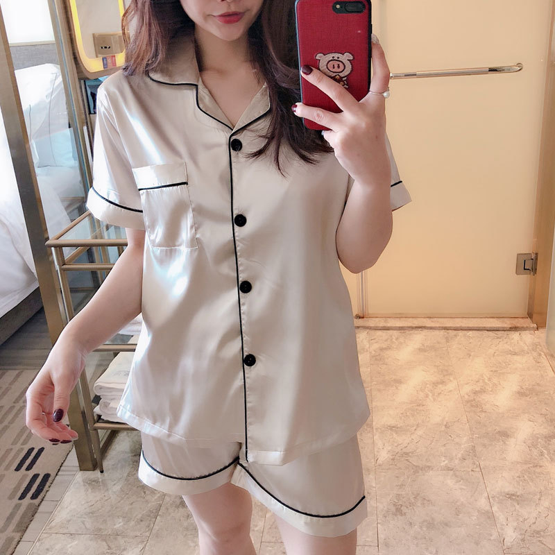 Pajamas Women's Summer Student Short Sleeve Ice Silk Artificial Silk Home Wear Summer Sweet and Loose Thin Two-Piece Suit