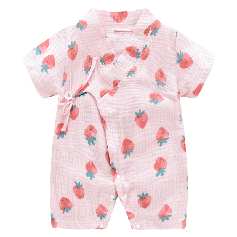 Baby Jumpsuit Summer Gauze Short-Sleeved Romper Internet Celebrity Hanfu Baby Cotton Thin Pajamas One-Piece Delivery Baby Clothes