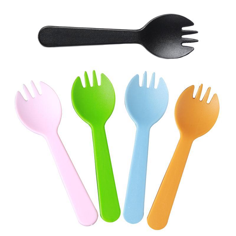 Thickened Disposable Cake Fork Dessert Spoon Fruit Fork Ice Cream Plastic Frosted Spork Independent Packaging