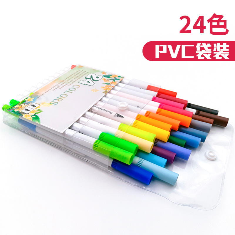 Double-Headed Pen Color Hook Line Pen Water-Based Marker Pen Watercolor Pen Washable Suit Children's Graphic Art Soft-Headed Pen