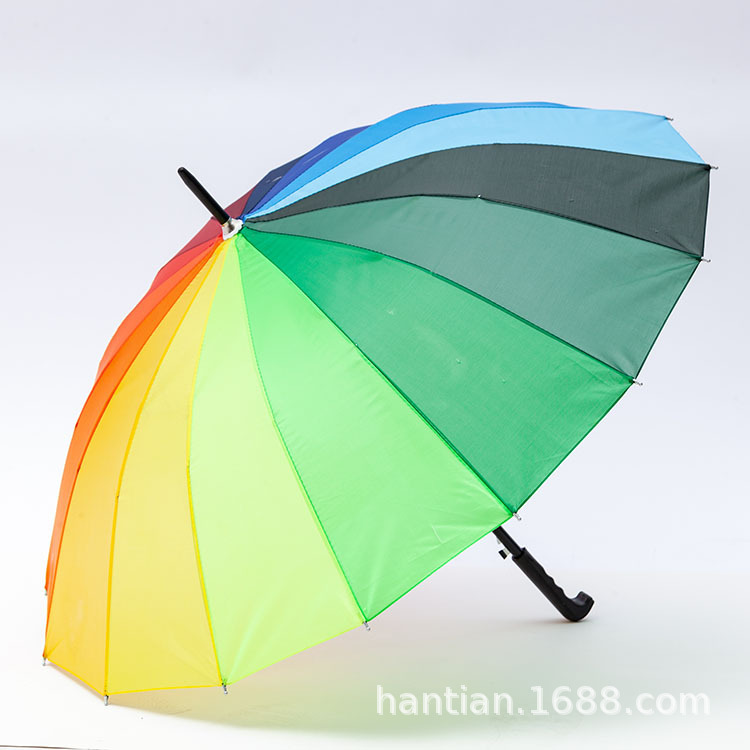 Factory Wholesale 16 Bone Korean Creative Rainbow Umbrella Long Handle Straight Rod Automatic Umbrella Advertising Umbrella Printable Logo