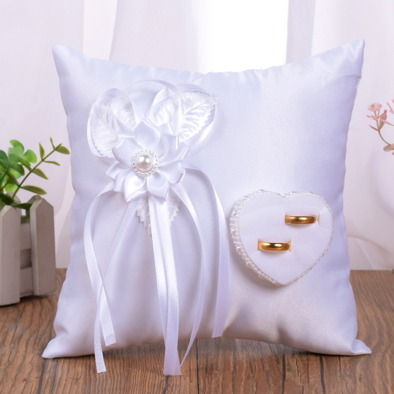 western style new ring pillow white square bud ring pillow camellia heart-shaped ring setting wedding ceremony and wedding celebration supplies wholesale