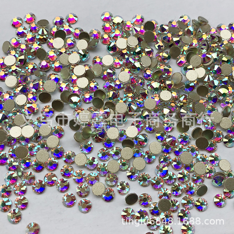 跨境仿捷克S2-S40超闪金底平底钻 白AB幻彩美甲水钻 diy饰品配件