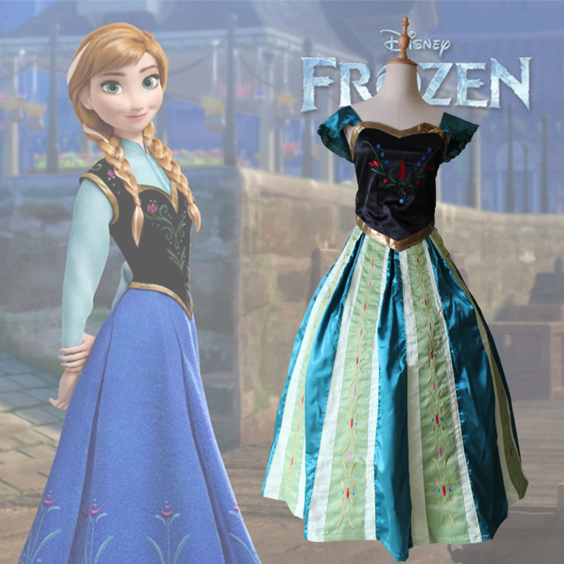 冰雪奇缘cos服刺绣裙子cospaly动漫服装安娜公主裙角色扮演服现货