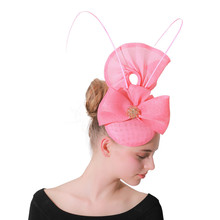 粉红色礼帽Amazon爆款夸张扇形宴会网纱礼帽新娘发夹欧美一件代发